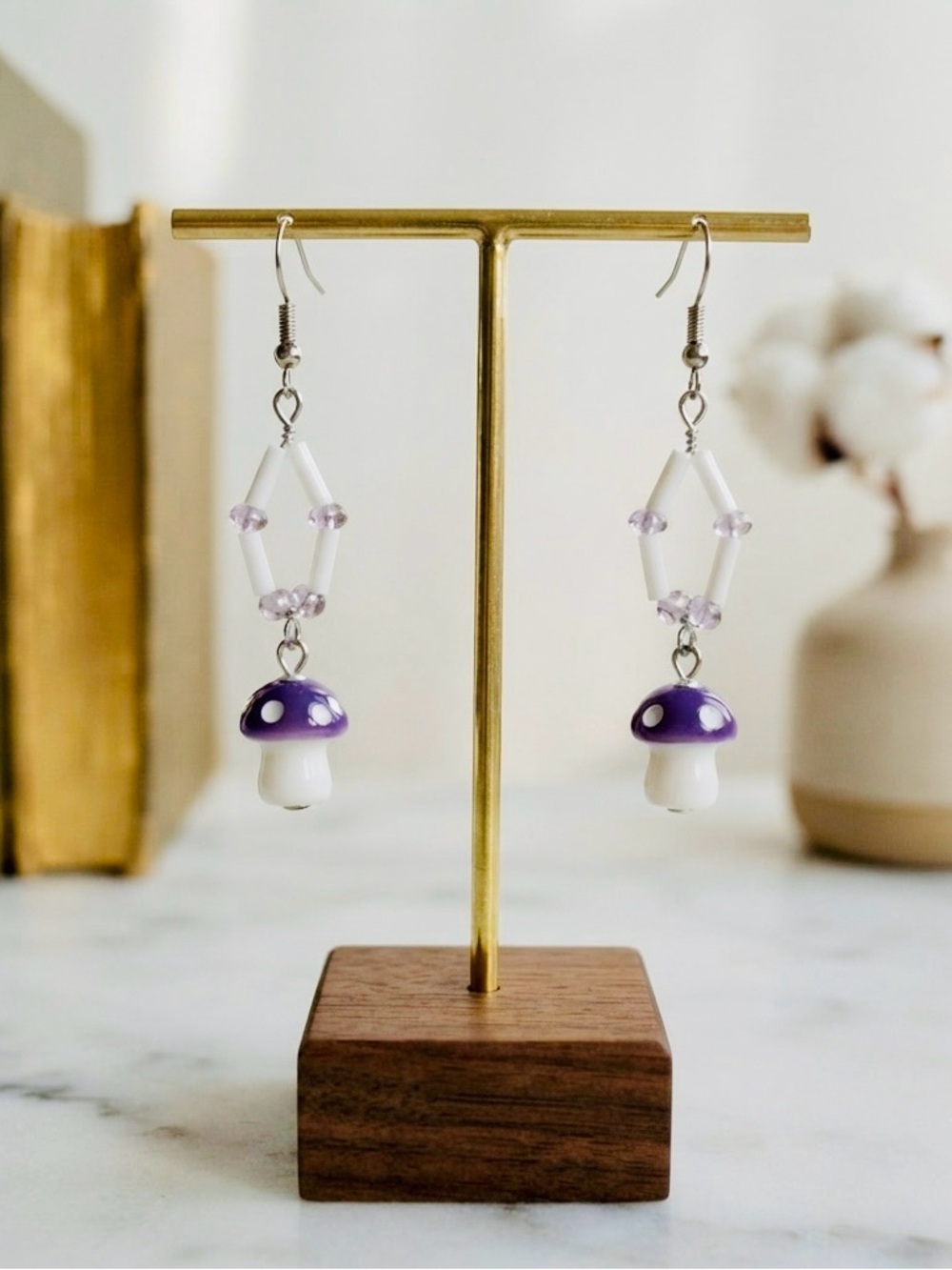 New 🆕 Handmade Purple Mushroom Dangle Earrings - Women Jewelry